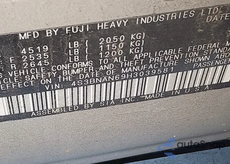 2017 Subaru Legacy 2.5I Limited from USA, damaged, VIN 4S3BNAN69H3039581